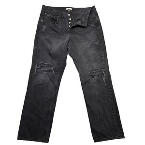 Nuuds Jeans Mens 32 Black Distressed Straight‎ Leg Button Fly Made Turkey Denim